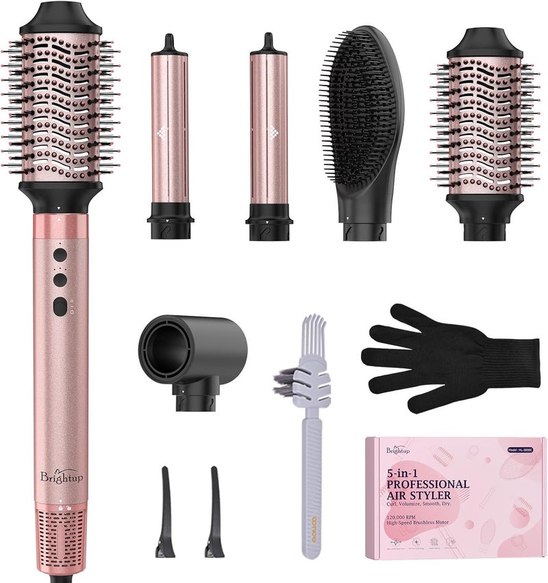Brightup 5 in 1 Air Styler, 1400W High Speed Hair Dryer Brush, Professional Automatic Hair Curler with Cool Shot Button, 800 Million Ionic, No Heat Damage, with Travel Bag - Image 1